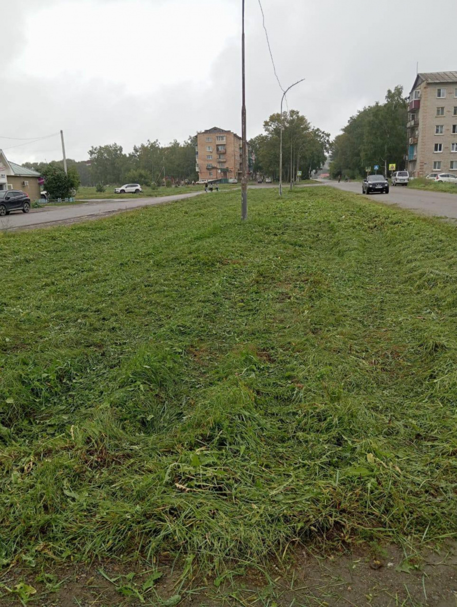 В рамках плановых мероприятий по благоустройству территории специализированные службы совместно с работниками «Примавтодор» провели работы по покосу травы
